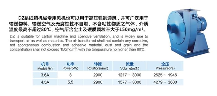 九洲DZ型高压离心通风机参数